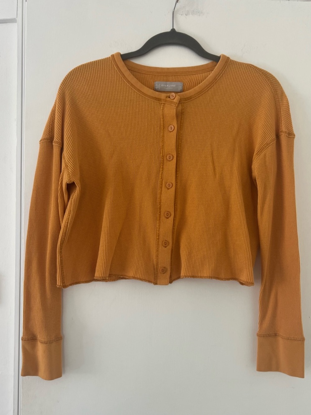 Everlane Women's Mustard Waffle-Knit Button Cardigan size S (B117)